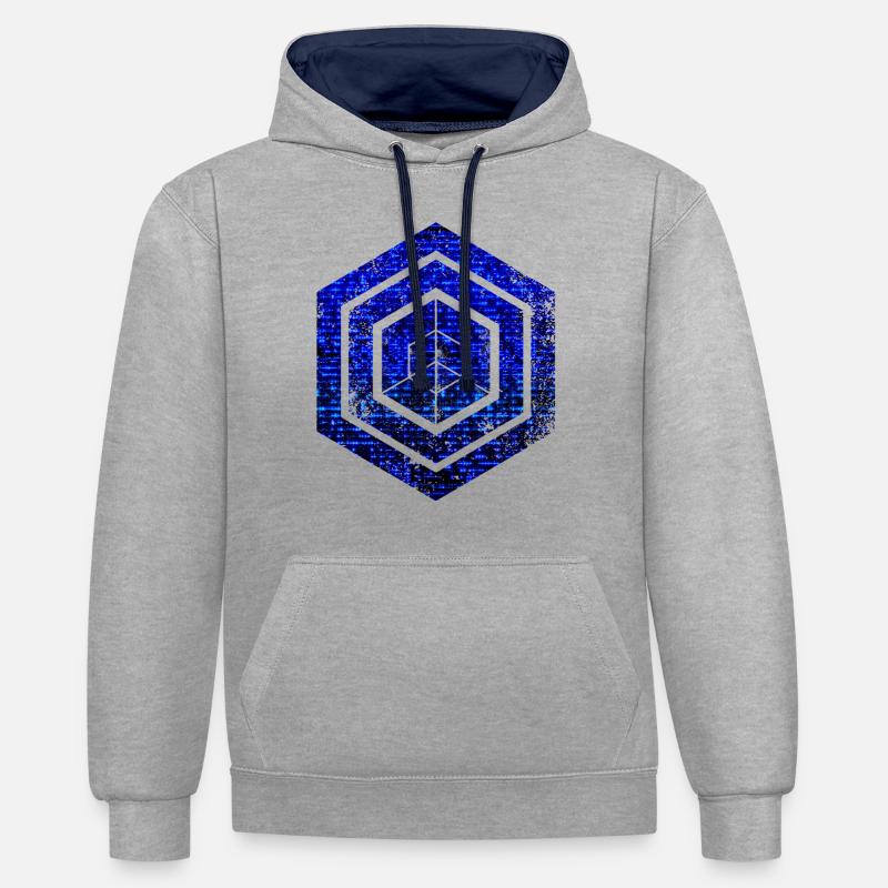 Hexagon-Programmierung Programmierer Codierung geometrisch - Kontrast-Hoodie - Grau meliert/Navy