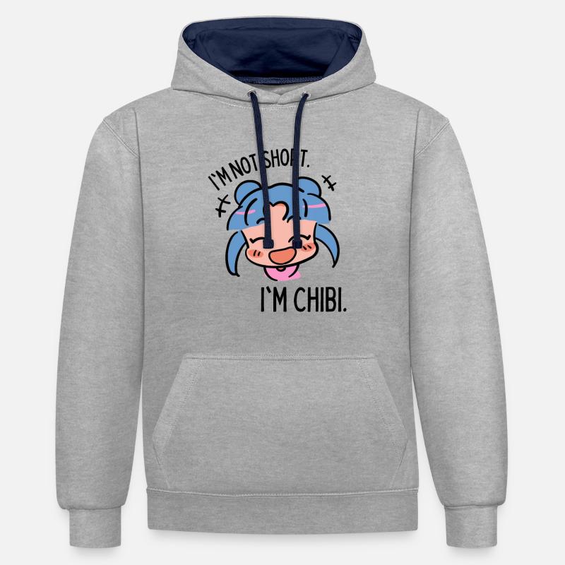 Chibi drôle - Sweat à capuche contrasté - gris chiné/bleu marine