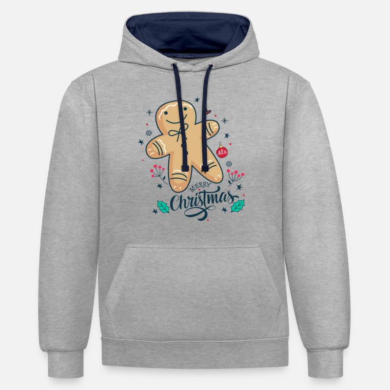 Biscuit de Noël.Joyeux Noël. - Sweat à capuche contrasté - gris chiné/bleu marine
