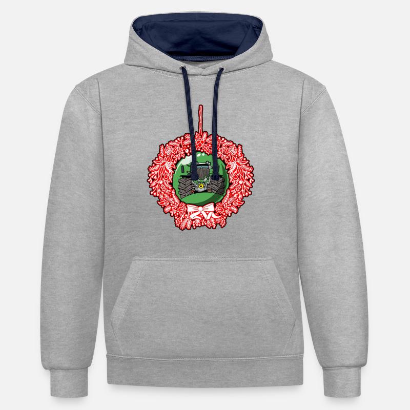 Weihnachtskranz Grün Traktor 512 - Kontrast-Hoodie - Grau meliert/Navy