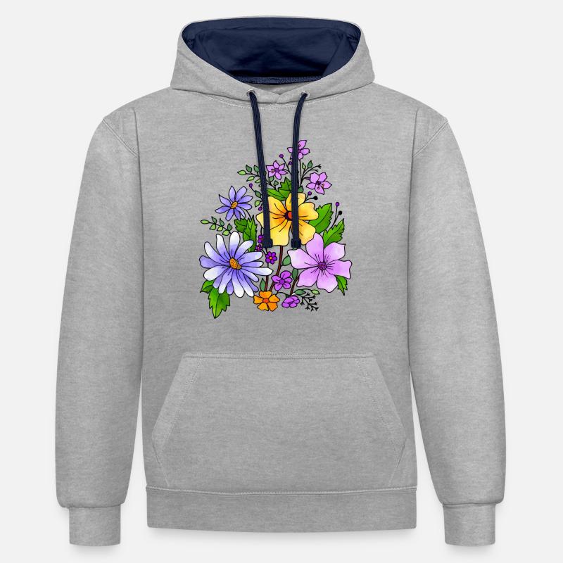 Fleur - Sweat à capuche contrasté - gris chiné/bleu marine
