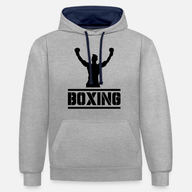 Boxe - Sweat à capuche contrasté - gris chiné/bleu marine