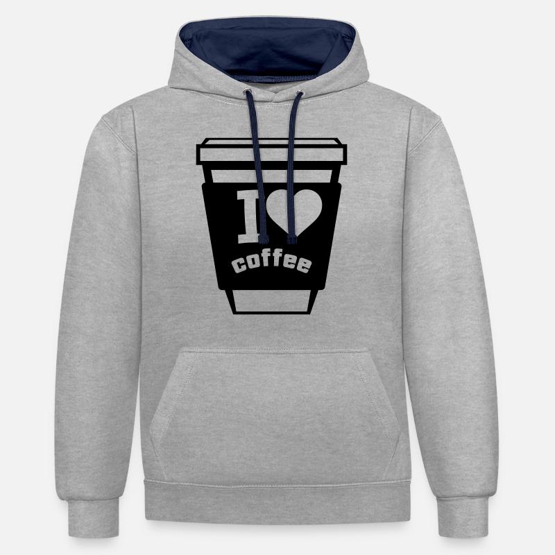 J’adore le café 1 - Sweat à capuche contrasté - gris chiné/bleu marine