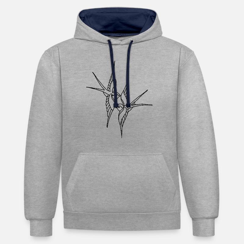 oiseaux - Sweat à capuche contrasté - gris chiné/bleu marine