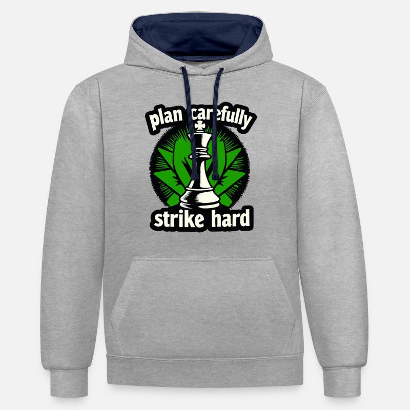 Schach plan carefully strike hard - Kontrast-Hoodie - Grau meliert/Navy