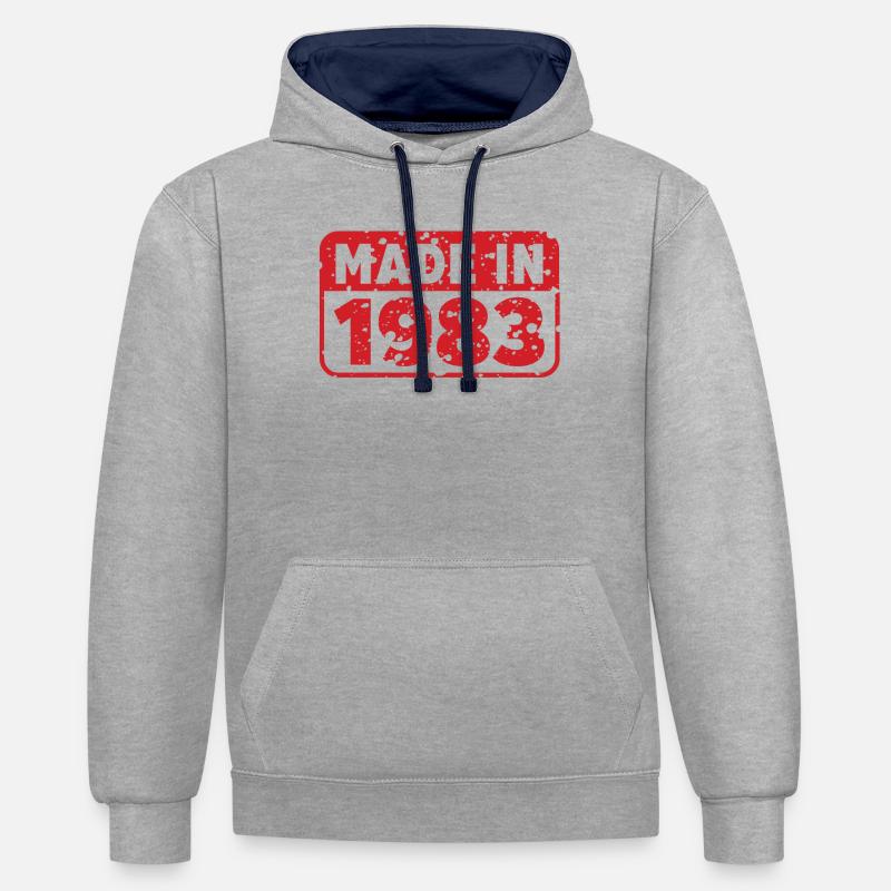 Fabriqué simplement en 1983 - Sweat à capuche contrasté - gris chiné/bleu marine