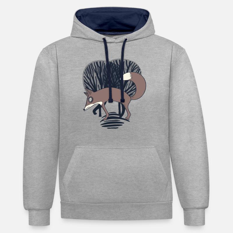 Renard en gris Wald_ - Sweat à capuche contrasté - gris chiné/bleu marine