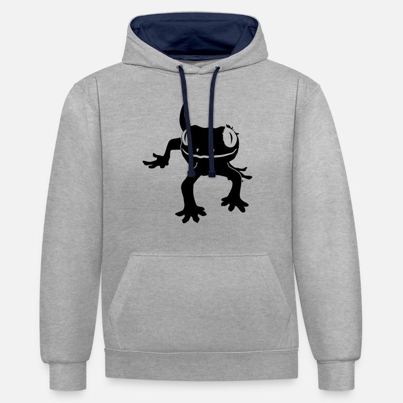 Gecko à crête - Sweat à capuche contrasté - gris chiné/bleu marine