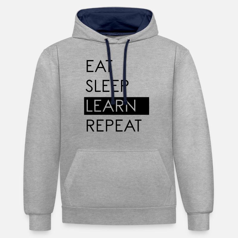 EAT SLEEP LEARN REPEAT - Studentenleben - Kontrast-Hoodie - Grau meliert/Navy