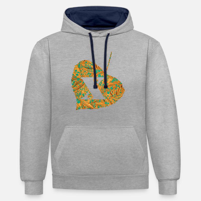 Feuille E 95 x - Sweat à capuche contrasté - gris chiné/bleu marine