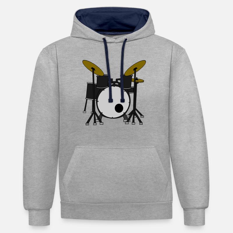 Percussions / batterie - Sweat à capuche contrasté - gris chiné/bleu marine