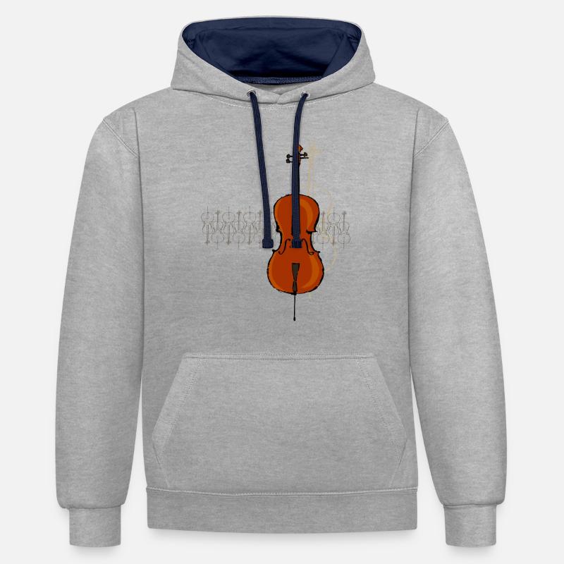 Violoncelle Design 2 noir - Sweat à capuche contrasté - gris chiné/bleu marine