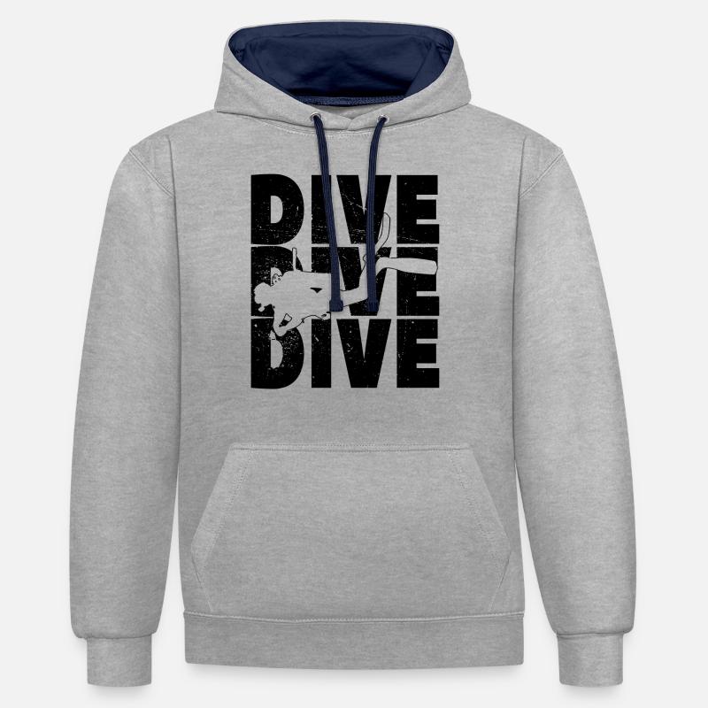 Plongée - Sweat à capuche contrasté - gris chiné/bleu marine