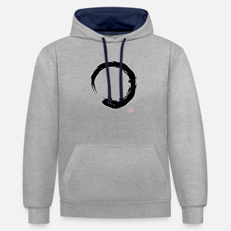 Calligraphie Enso Circle Bouddhisme Zen - Sweat à capuche contrasté - gris chiné/bleu marine
