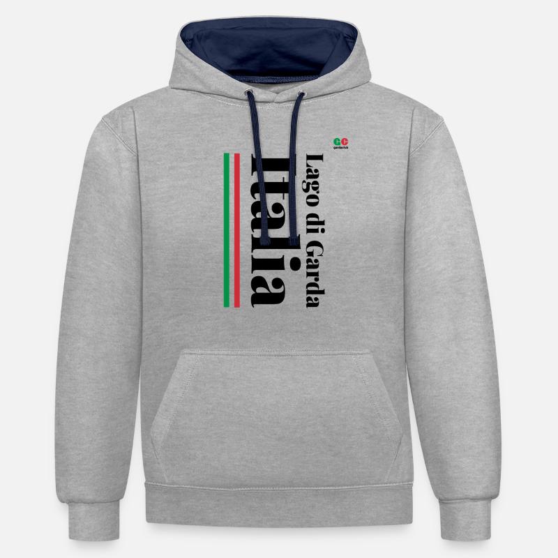 Italie - Lac de Garde - Sweat à capuche contrasté - gris chiné/bleu marine