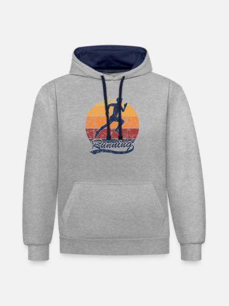 Retro Laufen Running Jogging Für Läufer - Kontrast-Hoodie - Grau meliert/Navy