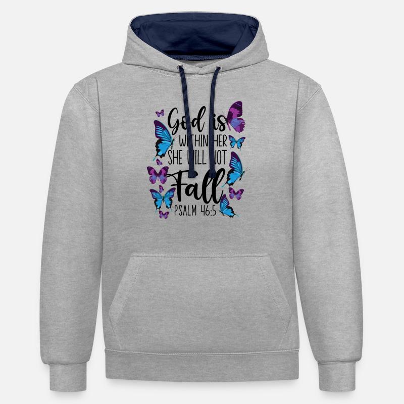 Citation de verset biblique chrétien - Sweat à capuche contrasté - gris chiné/bleu marine