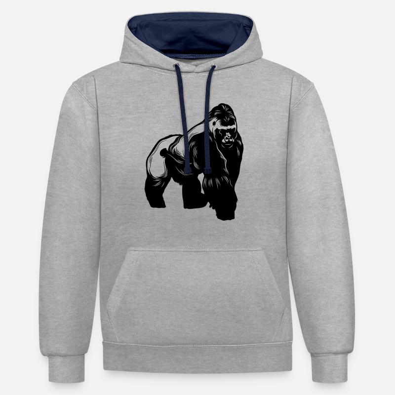 Animal gorille - Sweat à capuche contrasté - gris chiné/bleu marine