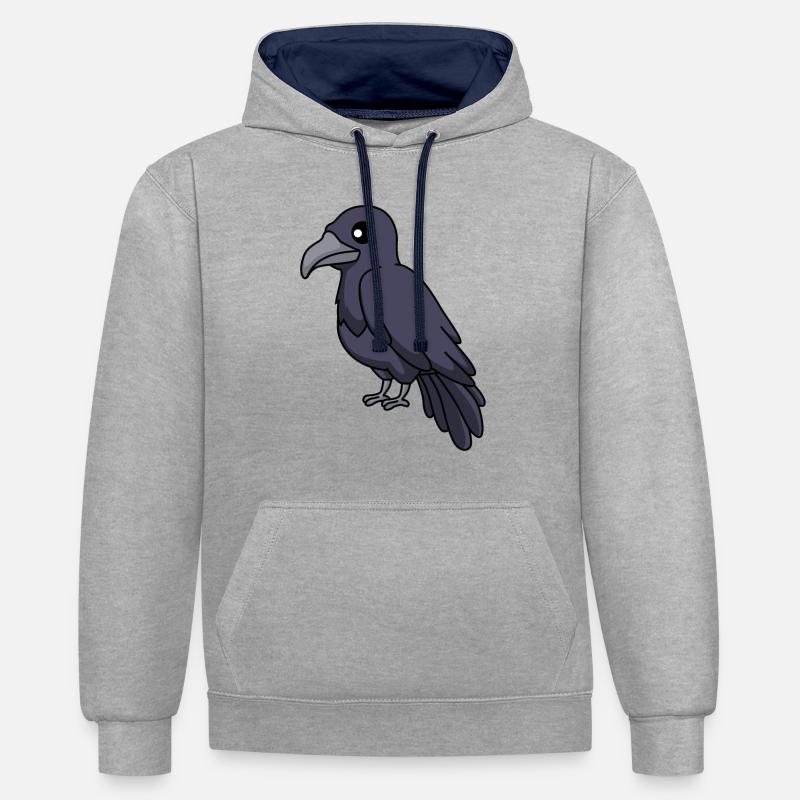 Krähe Comic Tier - Kontrast-Hoodie - Grau meliert/Navy