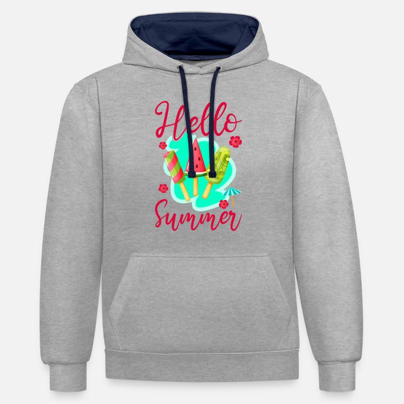 Crème glacée Popsicle Hello Summer - Sweat à capuche contrasté - gris chiné/bleu marine