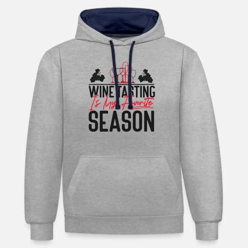 Dégustation de vin de sommelier - Sweat à capuche contrasté - gris chiné/bleu marine
