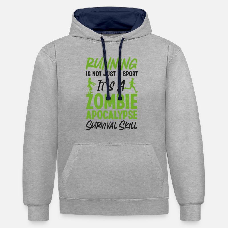Running Runner Half Marathon - Kontrast-Hoodie - Grau meliert/Navy