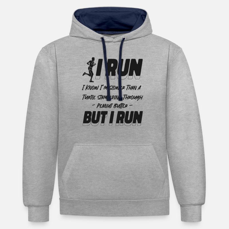 Running Runner Semi-Marathon I Run - Sweat à capuche contrasté - gris chiné/bleu marine