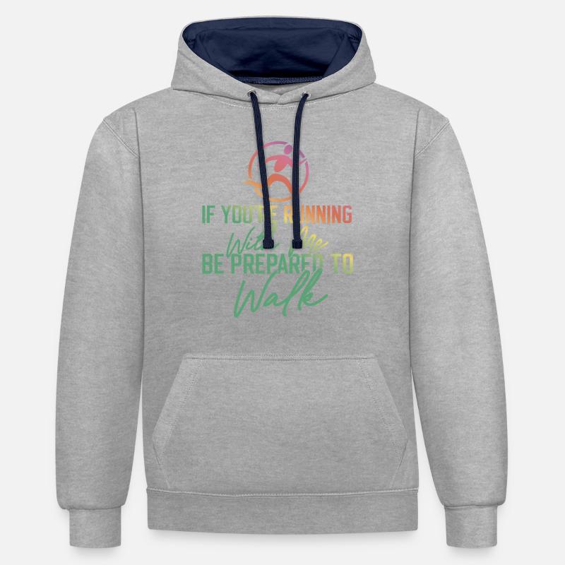 Running Runner Half Marathon Slow - Kontrast-Hoodie - Grau meliert/Navy