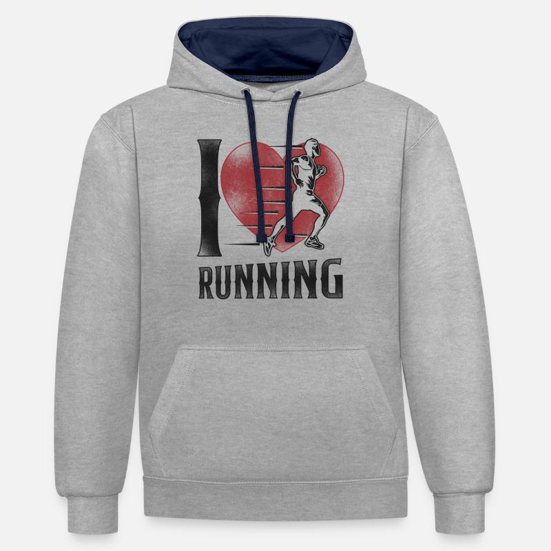 Running Runner Semi-Marathon Coeur - Sweat à capuche contrasté - gris chiné/bleu marine