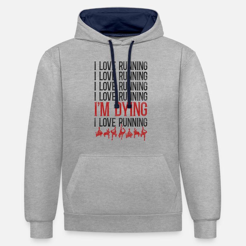 Running Runner Half Marathon - Kontrast-Hoodie - Grau meliert/Navy