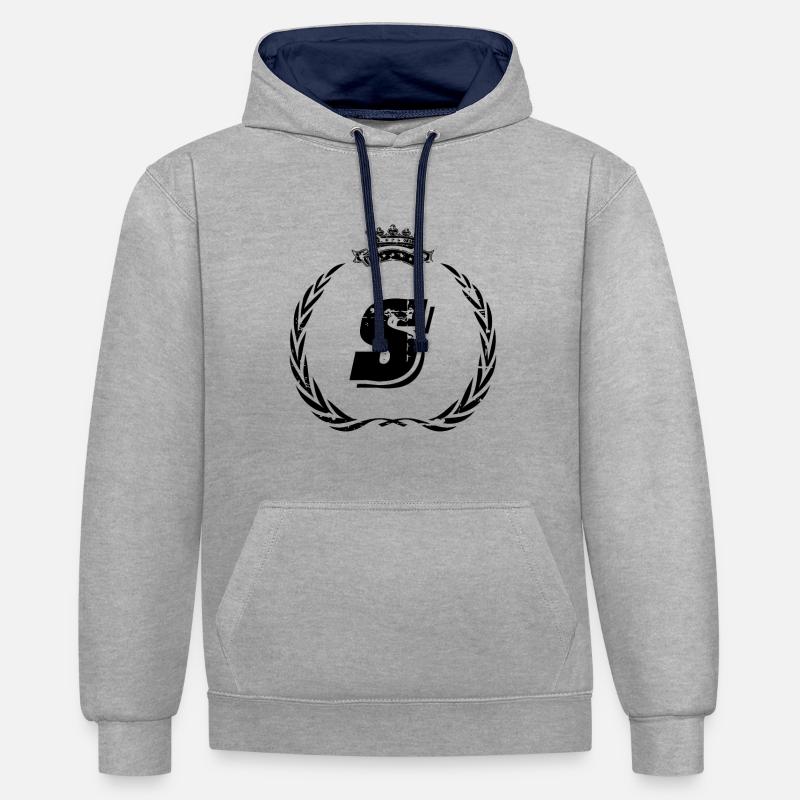Couronne de lettre S - Sweat à capuche contrasté - gris chiné/bleu marine