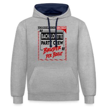 Junggesellinnenabschied Bruder der Braut Party - Kontrast-Hoodie - Grau meliert/Navy - Vorne - Liana (172cm) & Jaron (178cm)
