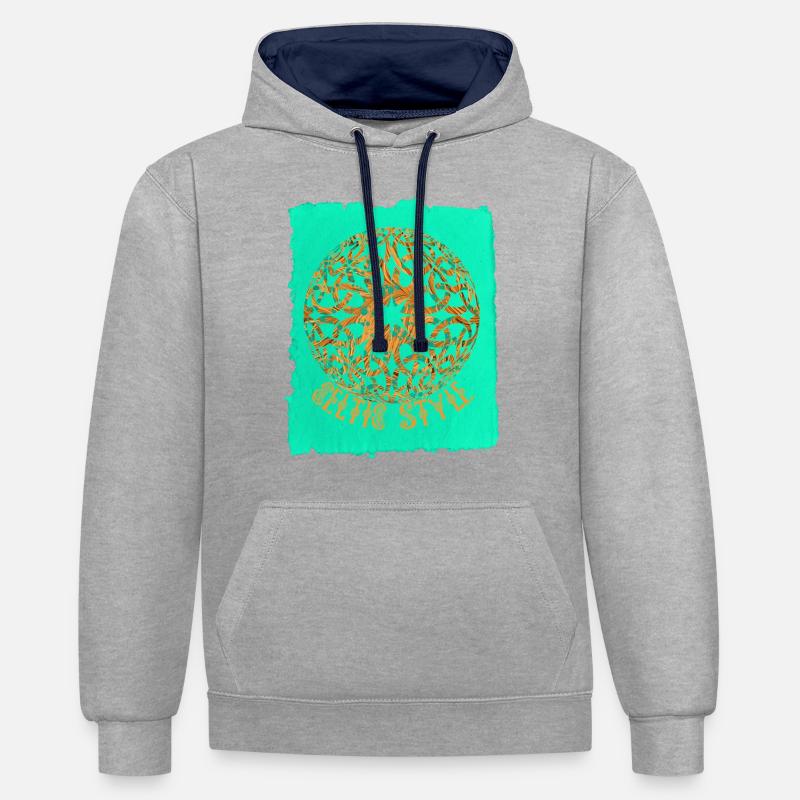 Nœud celtique 18 E 95 - Sweat à capuche contrasté - gris chiné/bleu marine