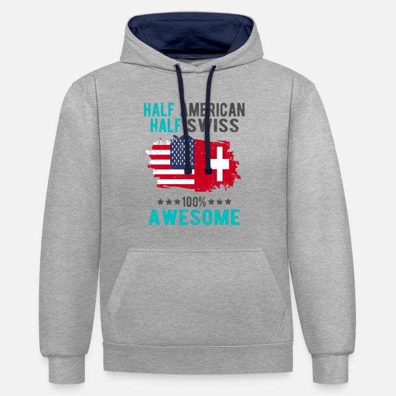 Halb Amerikaner Halb Schweizer - Kontrast-Hoodie - Grau meliert/Navy