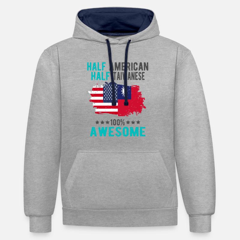 Moitié américain moitié taïwanais - Sweat à capuche contrasté - gris chiné/bleu marine