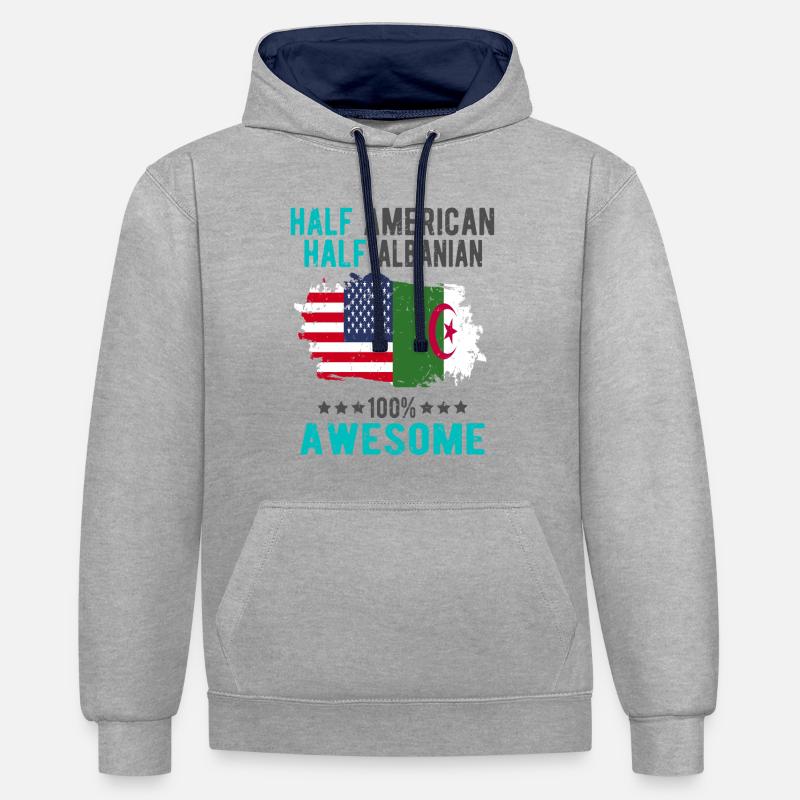 Moitié américain moitié albanais - Sweat à capuche contrasté - gris chiné/bleu marine