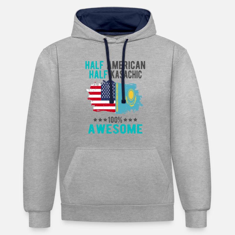 Moitié américain moitié kazakh - Sweat à capuche contrasté - gris chiné/bleu marine