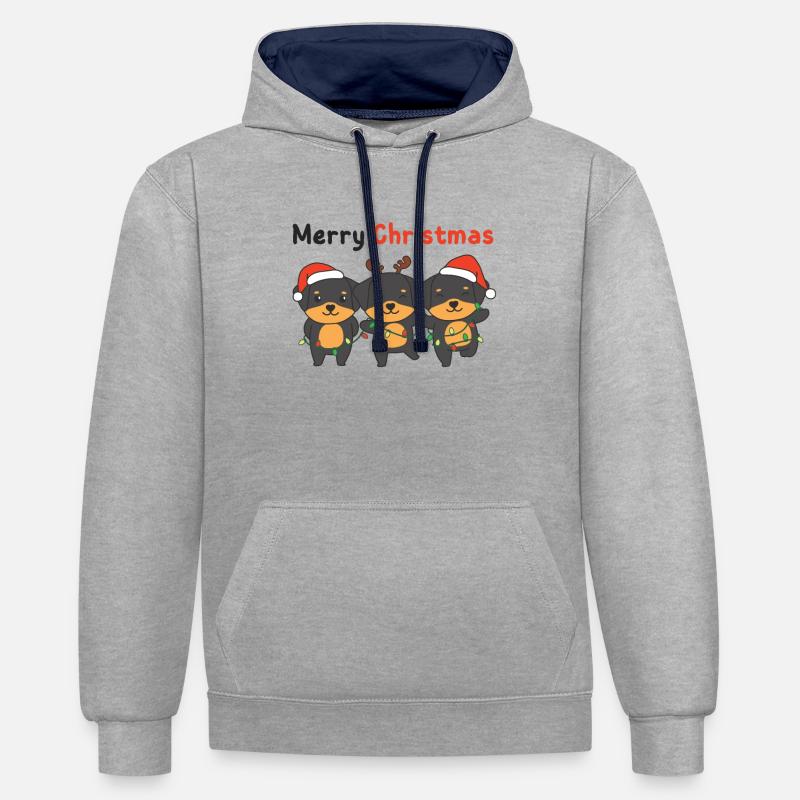 Rottweiler Joyeux Noël mignons chiens - Sweat à capuche contrasté - gris chiné/bleu marine