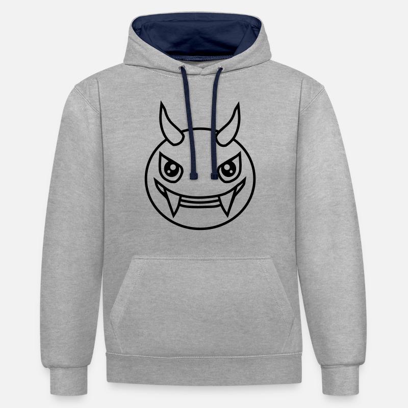 Monster Design Devil Face - Sweat à capuche contrasté - gris chiné/bleu marine