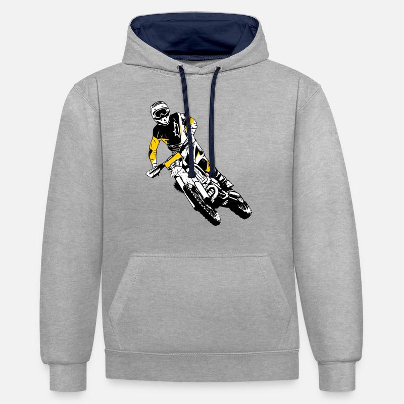 Enduro Tout-terrain - Sweat à capuche contrasté - gris chiné/bleu marine