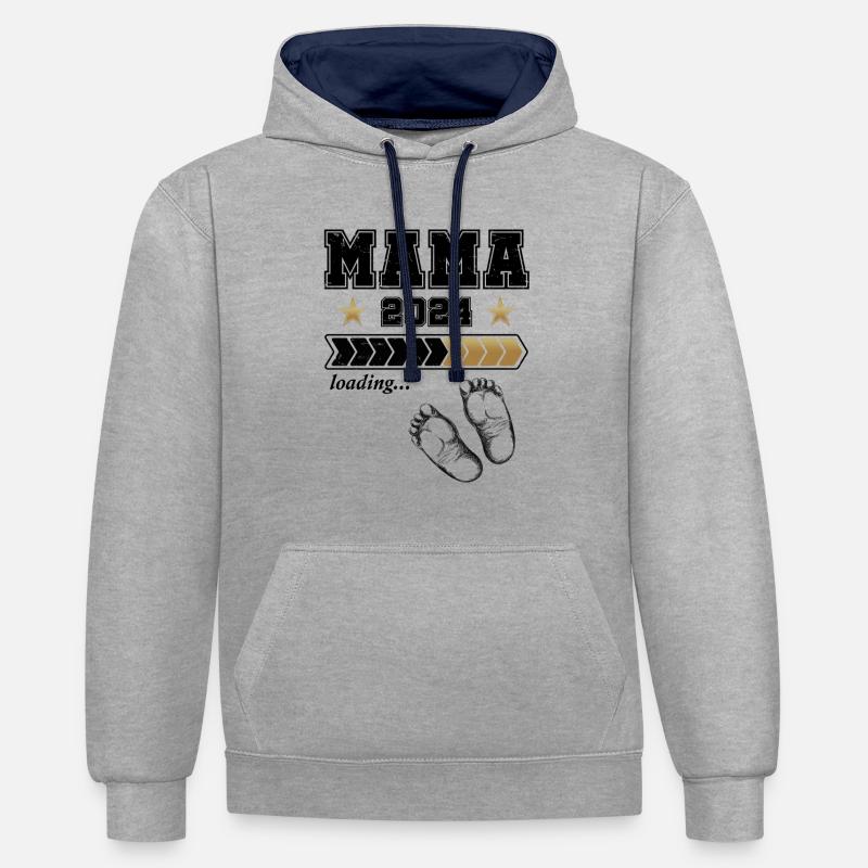 Werdende Mama 2024 Loading - Kontrast-Hoodie - Grau meliert/Navy