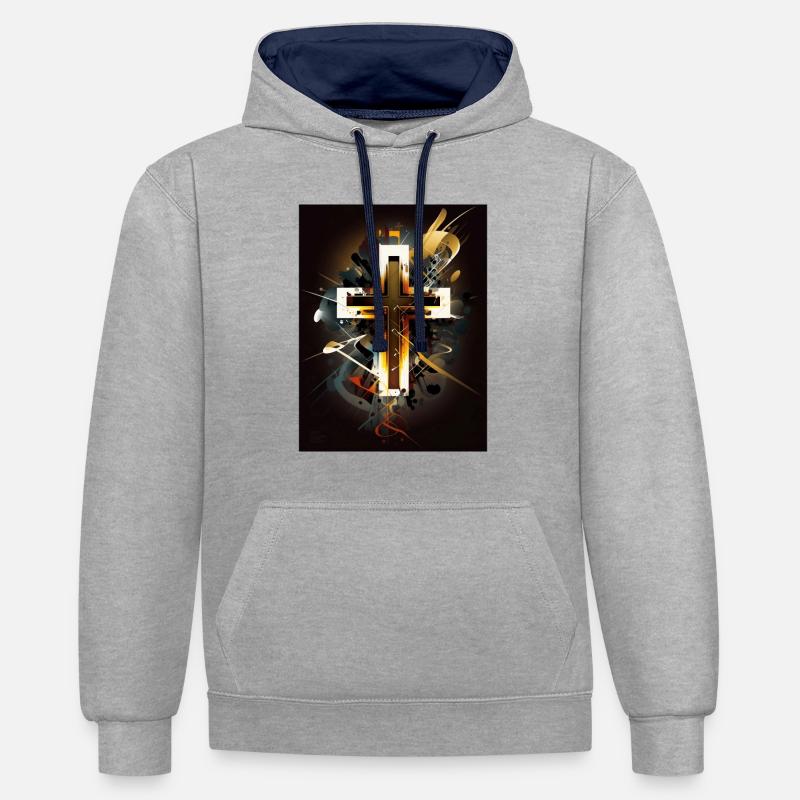 Conception de crucifix - Sweat à capuche contrasté - gris chiné/bleu marine
