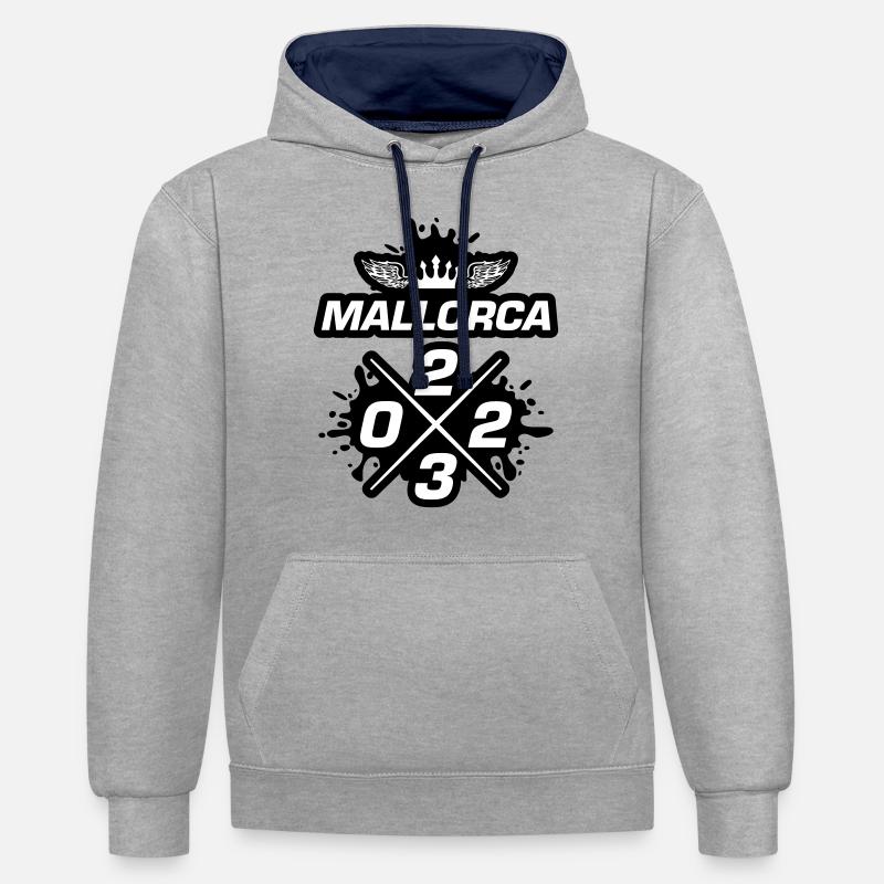 Majorque 2023 - Sweat à capuche contrasté - gris chiné/bleu marine