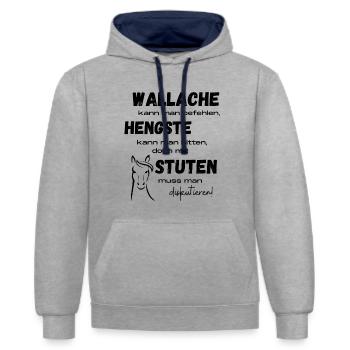 Wallache Hengste Stuten - Kontrast-Hoodie - Grau meliert/Navy - Vorne - Liana (172cm) & Jaron (178cm)