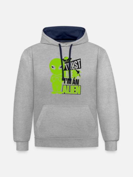 Tro mig, jeg er en fremmed Ufo-sammensværgelse - Kontrast-hoodie - grå meleret/marineblå