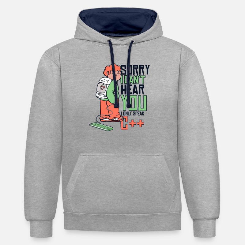 Can't Hear You Only Speak C++ Developer Coder - Kontrast-Hoodie - Grau meliert/Navy