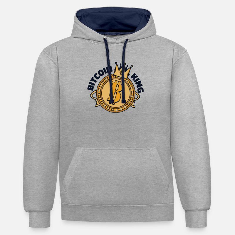 Bitcoin King Crypto-monnaie Blockchain Crypto - Sweat à capuche contrasté - gris chiné/bleu marine