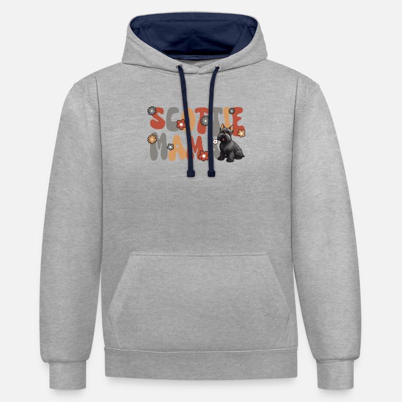 Terrier écossais Groovy Scottie Mama - Sweat à capuche contrasté - gris chiné/bleu marine