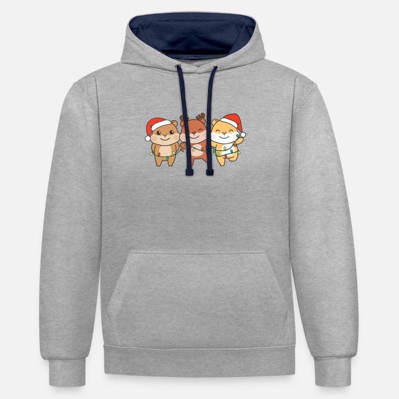 Hamster Noël Hiver Animaux Hamster - Sweat à capuche contrasté - gris chiné/bleu marine
