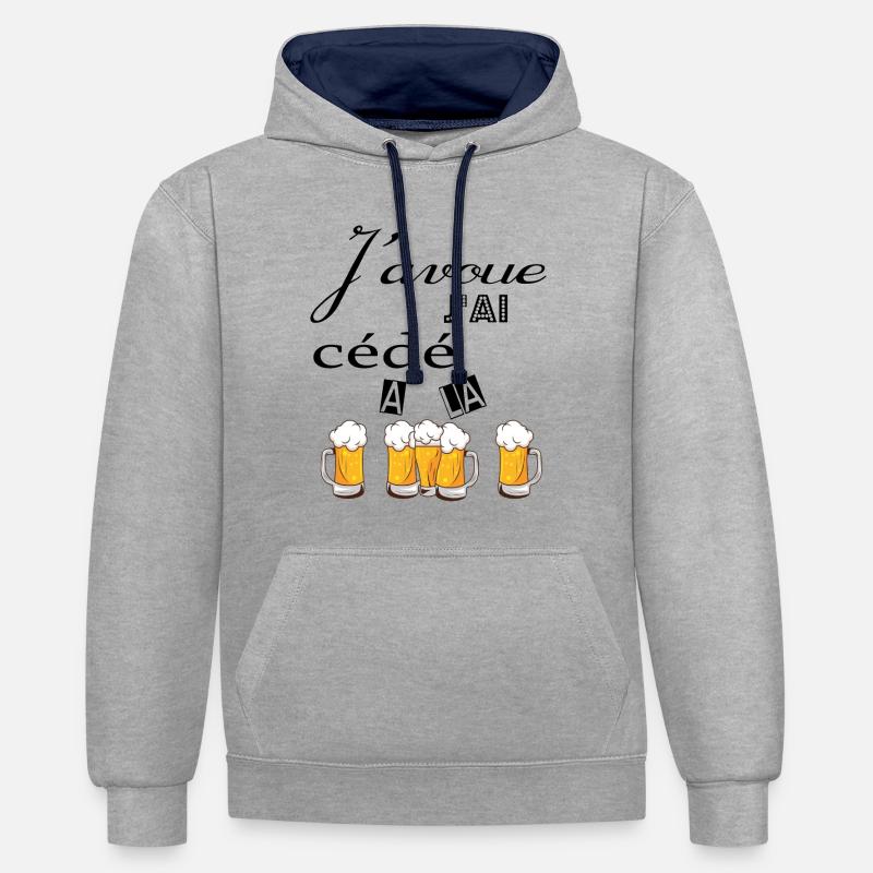 J''ai cédé à la pression - Sweat à capuche contrasté - gris chiné/bleu marine